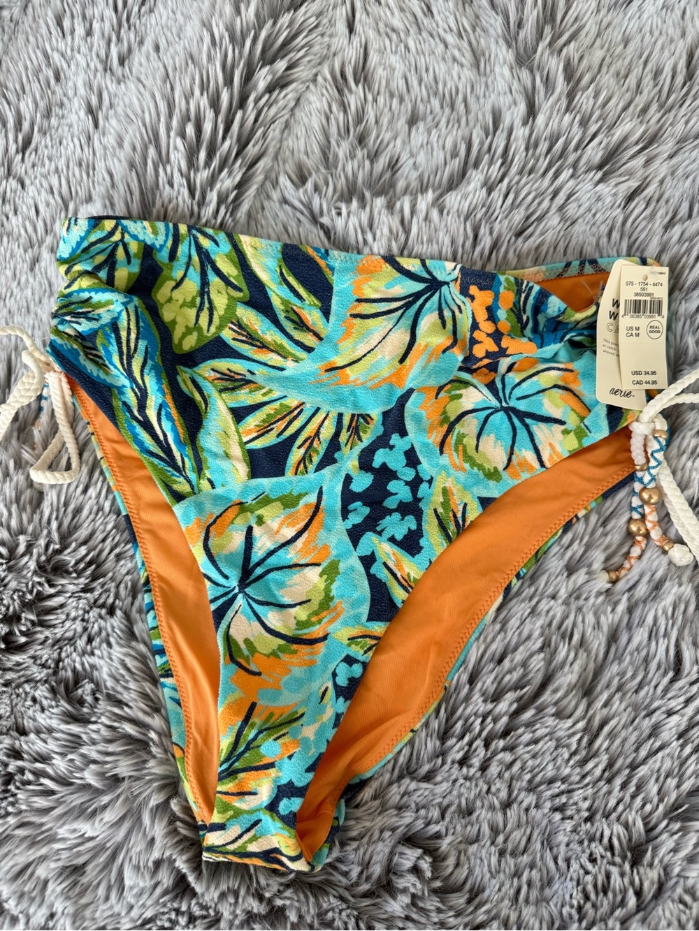 aerie Tropical Floral Bikini Bottoms in Teal, Orange, Navy